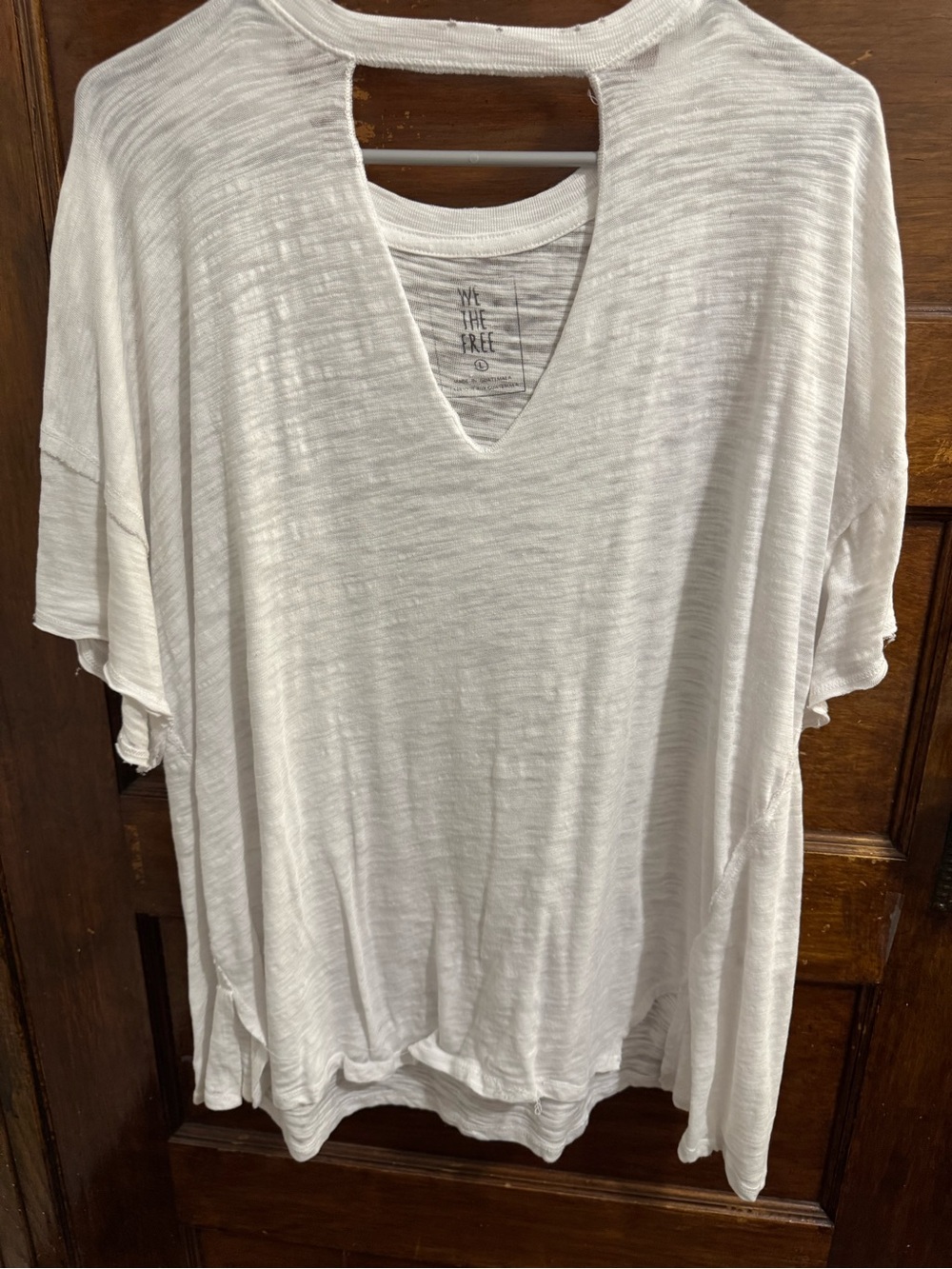 We The Free White V-Neck Short Sleeve Tee with Back Cutout